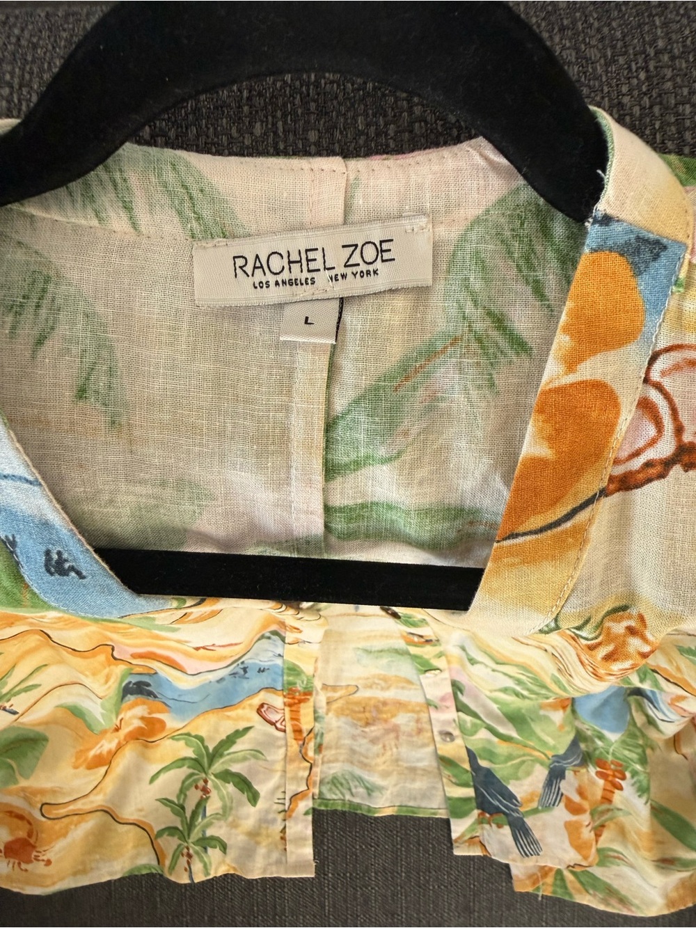 Rachel Zoe Tropical Print Button-Front Top in Yellow, Green, Blue - Picture 2 of 4